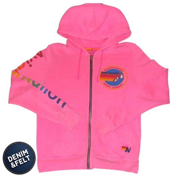 AVIATOR NATION Haight Ashbury, CA. Full Zip  HOODIE - NEON PINK | RARE!! 🌈🩷🌈 - Picture 3 of 11